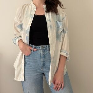 Vintage Cotton Abstract Hand-Dyed Button Down Blouse Shirt VTG L Oversized Flowy